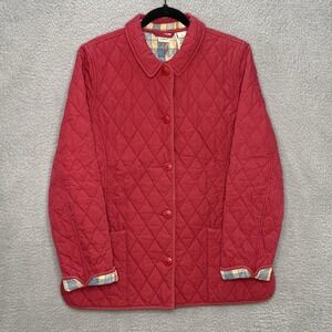 LL Bean Jacket Womens L Red Quilted Thermore Insulated Barn Field Coat Button Up